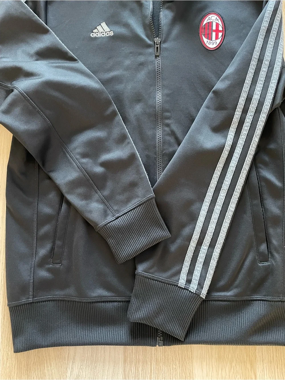adidas Black AC Milan Track Jacket with Gray Stripes M